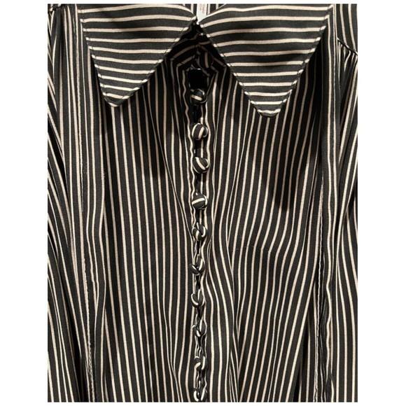 FREE PEOPLE Striped Black Cream Pleat Button Bell Sleeve Blouse - Picture 4 of 10